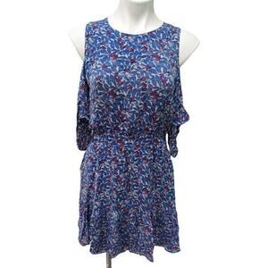 Tanya Taylor Size 8 Wildflower Shiloh Dress Blue Silk Cold Shoulder Hourglass